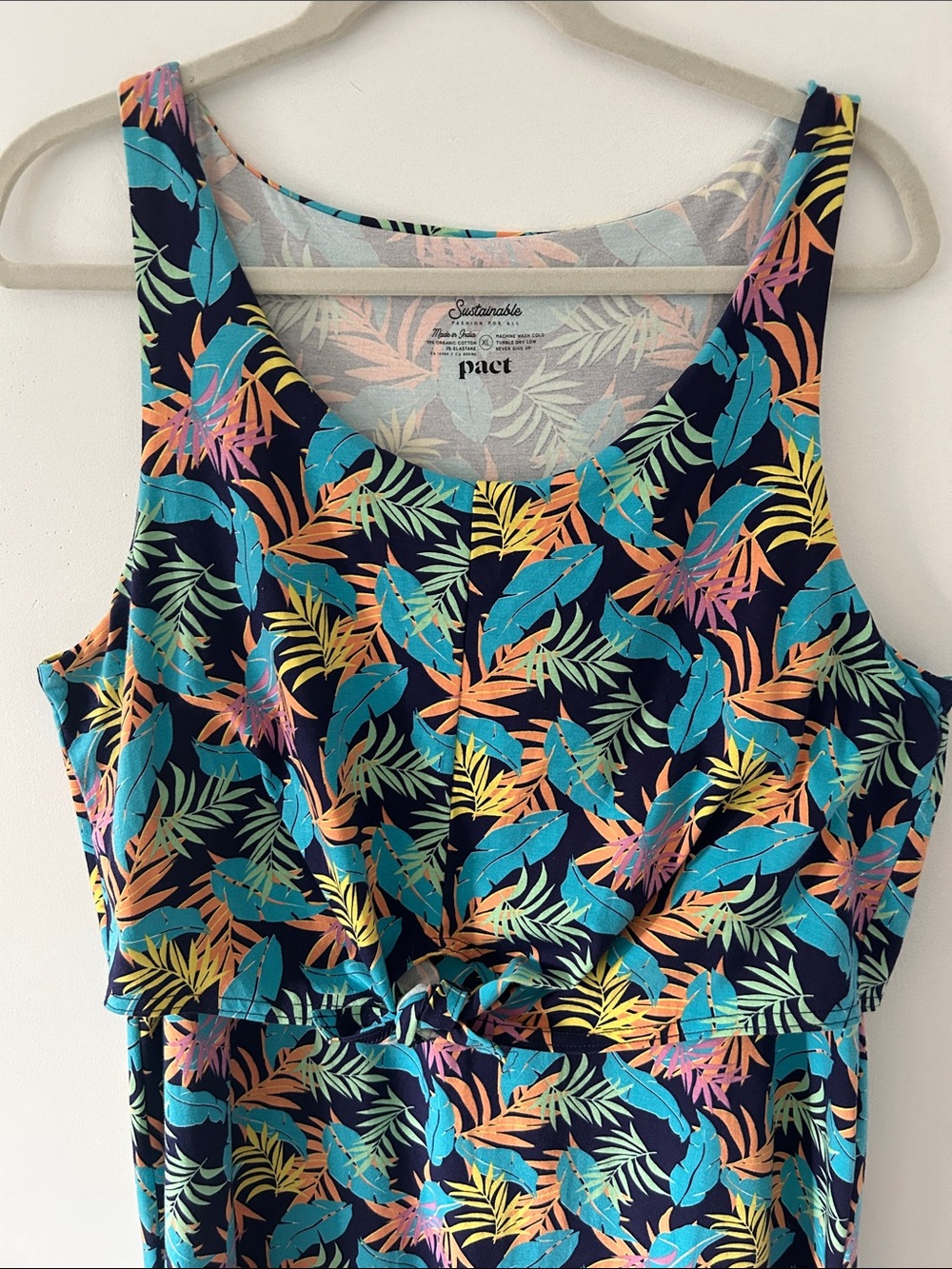 Pact Tropical Leaf Tank Dress Sleeveless Organic Cotton Beach Resort Wear SZ XL - Picture 3 of 11